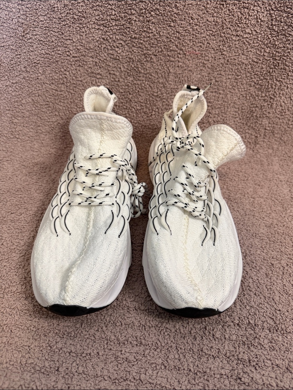 Kids White Knit Athletic Sneakers with Black Accents